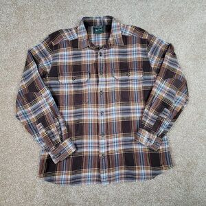 Woolrich Men’s Large Brown Plaid Flannel‎ Button Up 100% Cotton